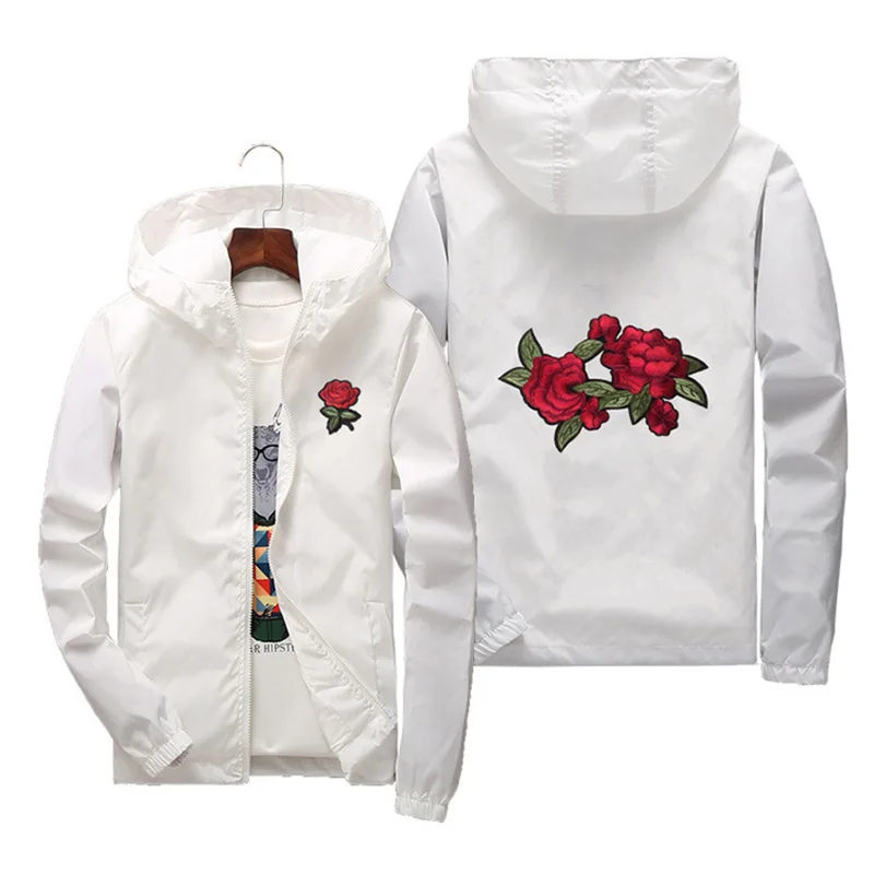 Women's Hooded Jackets Summer Women Basic Jackets Coats Embroidery Rose Causal Men windbreaker Lightweight Bomber Famale