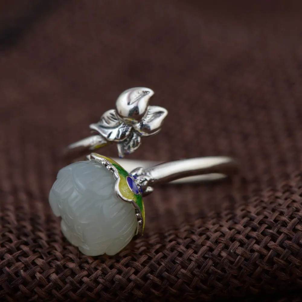 FNJ 925 Silver Jade Ring for Women Jewelry Natural Hetian Stone New
