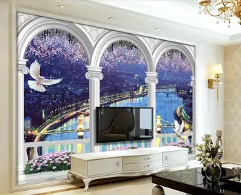 

Wallpaper European arch Beautiful view from the window Living Room Bedroom Non-woven Mural Waterproof Wall papers Home Decor
