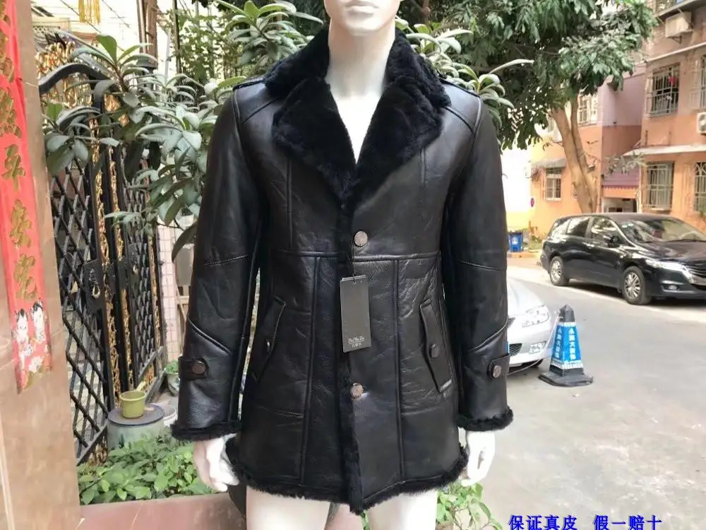 Manteau Noir Homme Hommes Qualité Haute 2018 Laine Mouton Veste De Formelle D'hiver Vêtements Cuir Peau Doublé En Pour Cachemire Véritable Cisaillement m0wnO8vN