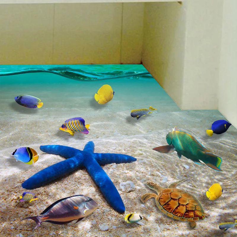Летний пляж Морская звезда Пляж 3D стикер на стену s дельфины напольная наклейка для ванной ПВХ море Vinilos Paredes Дети плакат для домашнего декора - Цвет: Starfish