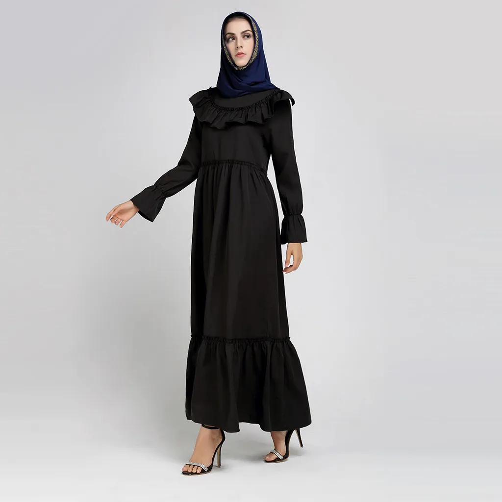 Muslim Dress vestidos Summer Print Trumpet Sleeve Clothing Embroidery Elegant Swing Dress Summer Ramadan Tunic ropa arabe mujer