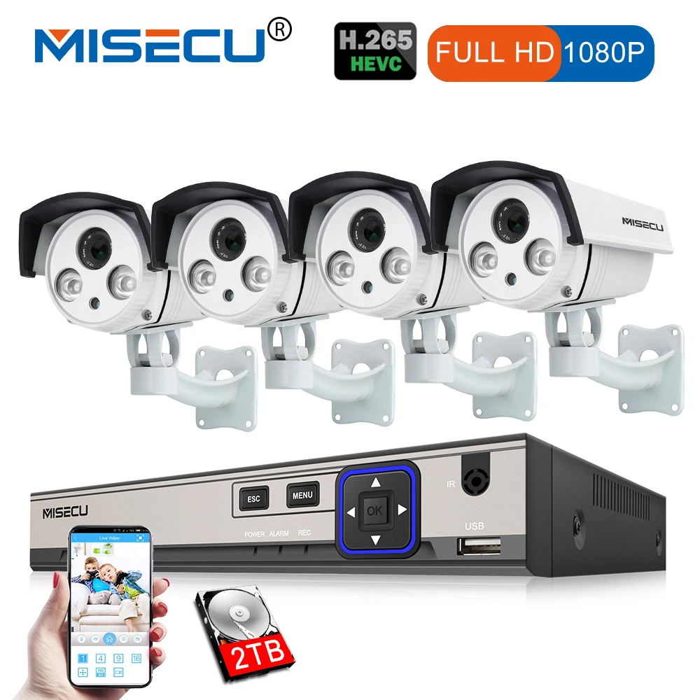 Achat MISECU 8CH 48 v HD POE NVR 1080 p 2.0MP Réseau De Haute Puissance Led IR POE IP Caméra Extérieure Imperméable À L eau p2P Onvif caméra de Surveillance kit
