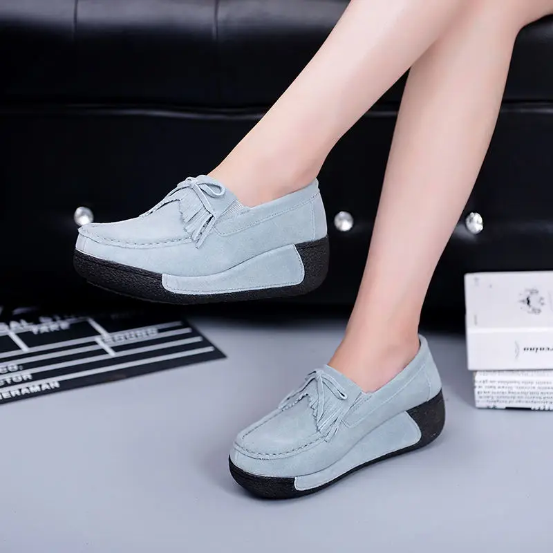 Spring Women Flats Shoes Platform Sneakers Shoes Leather Suede Fringe Loafers Slip On Flats Heel Creepers Ladies Shoes Moccasins