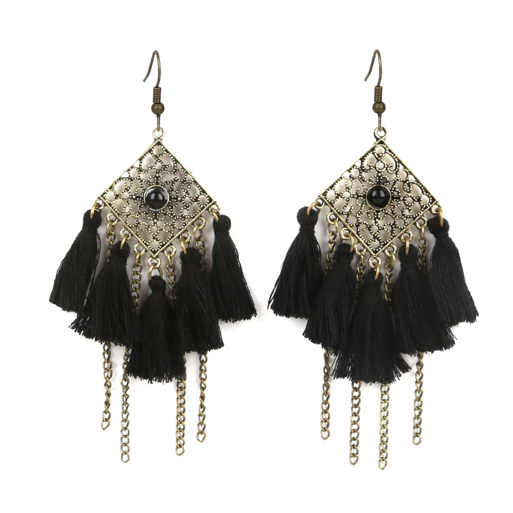 Vintage Bohemia Silk Tassels Earrings For Women Jewelry Fringe Earrings