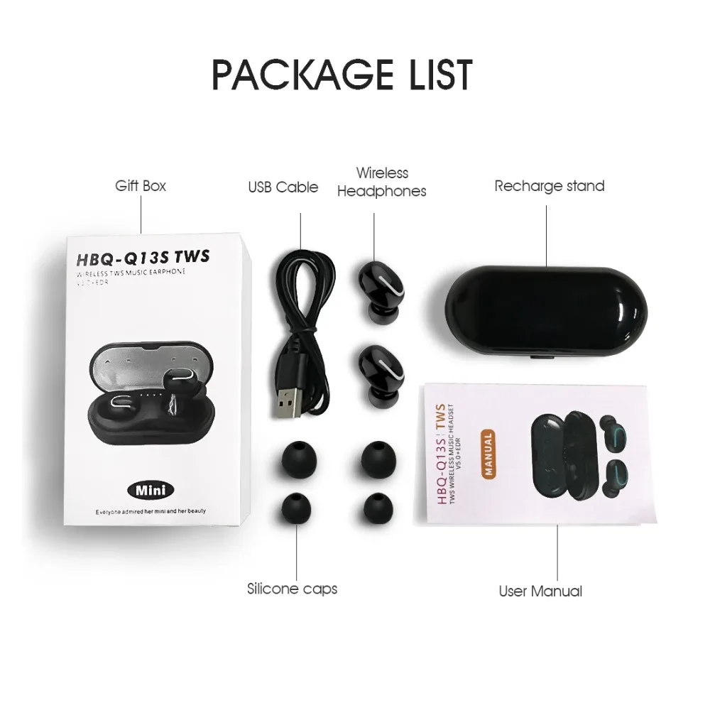 Слог HBQ-Q13S TWS 600 мАч Bluetooth V5.0 5 часов спортивные наушники/наушники с двойным микрофоном Q13S беспроводные наушники