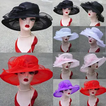 

New Women Ladies Fashion Elegant Summer Sun Hat Church Wide Beach Solid Sun Hat