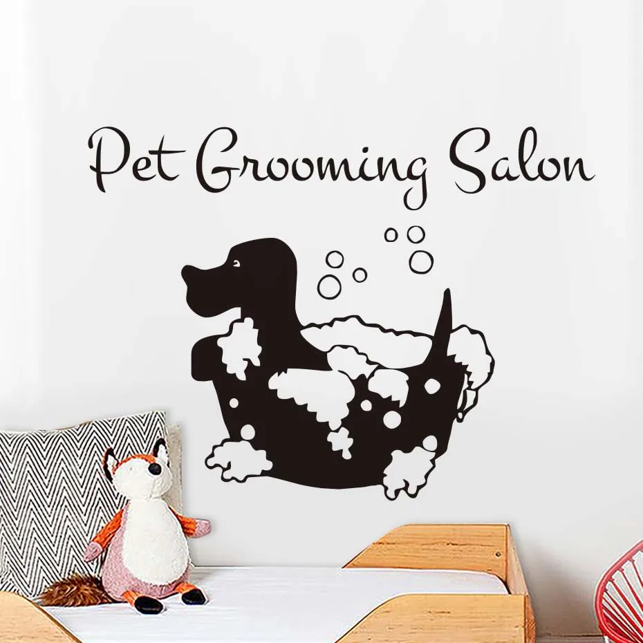 DCTOP Pet Grooming Salon Wall Mural Dog Taking A Bath Bubbles Removable