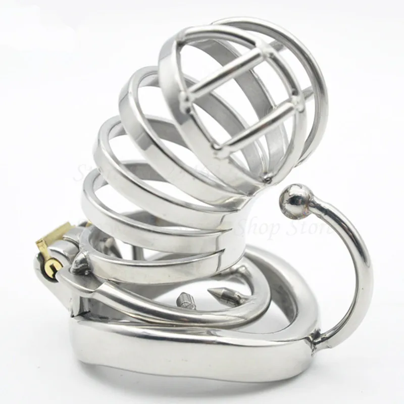 304 Stainless Steel Male Chastity Devices with Anti-Shedding Ring,Long Cock Cage with Base Arc Ring ,Penis Lock,Sex Toys For Men