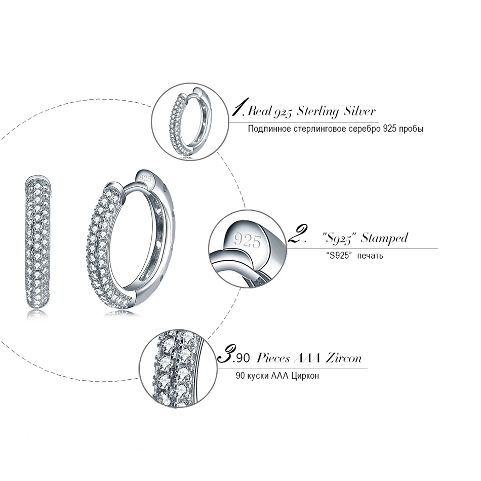 Effie queen, женские серьги-кольца из стерлингового серебра, блестящие, AAA, кубический циркон, серебряный цвет, S925, вечерние, свадебные серьги, TSE19