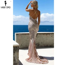 Missord 2018 Sexy decote em v Elegante Listrado Backless Mulheres Vestidos De Lantejoulas Bodycon Maxi Vestido de Festa Vestidos FT8928