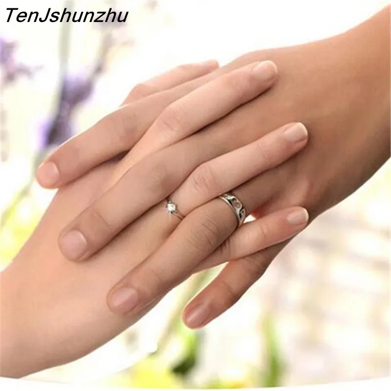 TenJshunzhu 2017 New Arrival Zircon Lover Couple Ring Set Engagement Silver Color Wedding Ring For Men and Women jz171