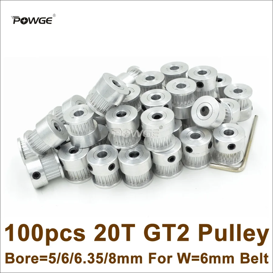 

POWGE 20 Teeth 2GT Timing Pulley Bore=5/6/6.35/8mm Fit Width=6mm 2GT Timing Belt 3D Printer Parts 20T 20Teeth GT2 Pulley