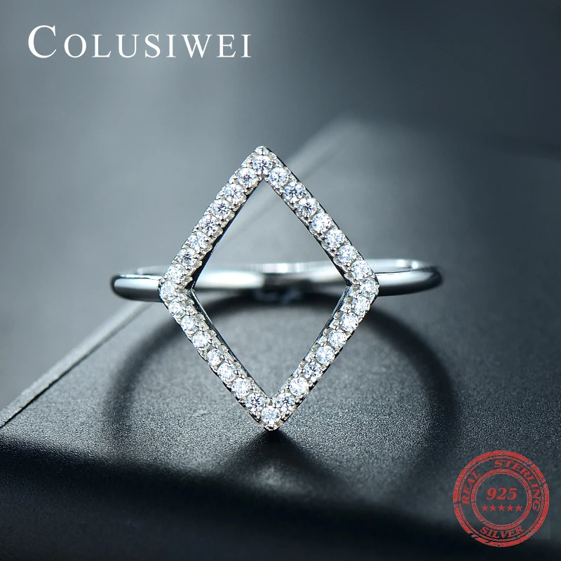 

2018 New Design Fashion CZ Zircon Finger Simple Jewelry Genuine 925 Sterling Silver Geometric Ring For Women Engagement Gift