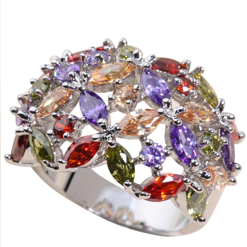 

Attractive Multi-color Zircon Morganite Garnet Peridot 925 Sterling Silver Ring For Women Size 6 / 7 / 8 / 9 K0859