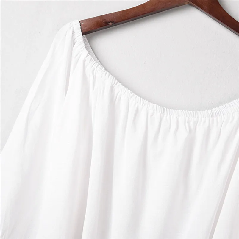 Fashion Womens Sexy Off Shoulder White summer dress Splicing Cotton and linen Lace Party Mini Dress beach dresses vestidos L09 (11)