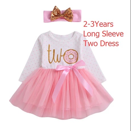 Праздничное платье-пачка принцессы из тюля в горошек с пончиком для маленьких девочек на 1-й/2-й/3-й день рождения, 2 шт - Цвет: D2 Two Longsleeve