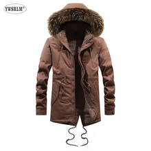 YWSRLM зимние мужские длинные парки с густым мехом куртки с капюшоном армейский хаки теплое флисовое пальто теплая верхняя одежда с подкладкой для мужчин 3XLQH81