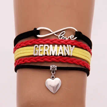 

(10pcs/lot) Infinity Love GERMANY Bracelet Heart Charm Braided Bracelets & Bangles Country Jewelry For Women Men Gift