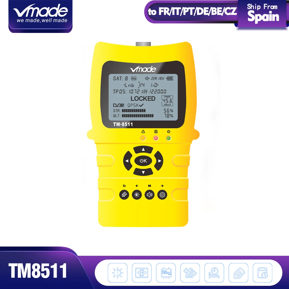

Vmade 2019 Original Satlink TM-8511 Satellite Finder DVB-S2 FTA CKU Band HD 1080P 2.0 Inch LCD Digital Sat Finder Signal Meter
