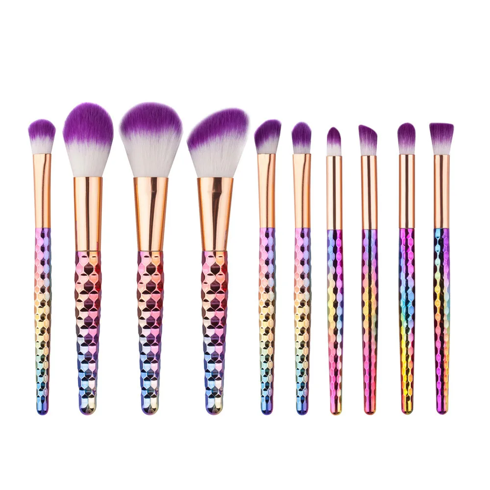 

Wholesale 10PCS Makeup Tools Multicolor Plastic Handle Make Up Foundation Eyebrow Eyeliner Blush Cosmetic Concealer Brushes Kit