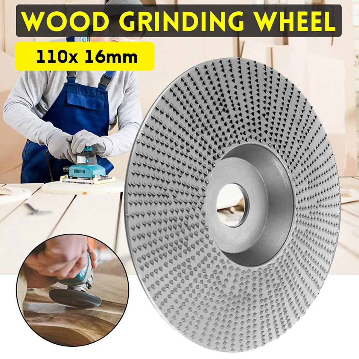 

4.3'' Diameter x 5/8'' Bore Shaping Disc Tungsten Carbide Coating Wood Sanding Carving Disc for Angle Grinder Woodworking Tool