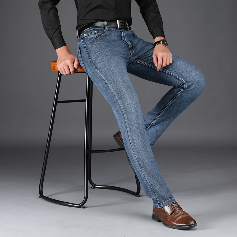 

SULEE Brand 2019 Spring Autumn Male Business Denim Jeans Overalls Designer Men Jeans Men Cotton Stretch Straight Classic Jeans