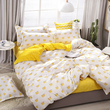 

4pcs/set Crown Printing High Quality Bedding Set Bed Linings Duvet Cover Bed Sheet Pillowcases Cover Set 51