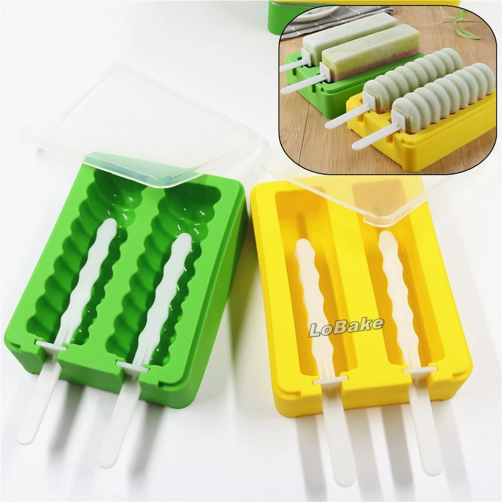 

(2 units/lot) 2 well rectangle & wavy shape top grade silicone ice cream mold popsicle mould pops moulds for DIY bakery tools