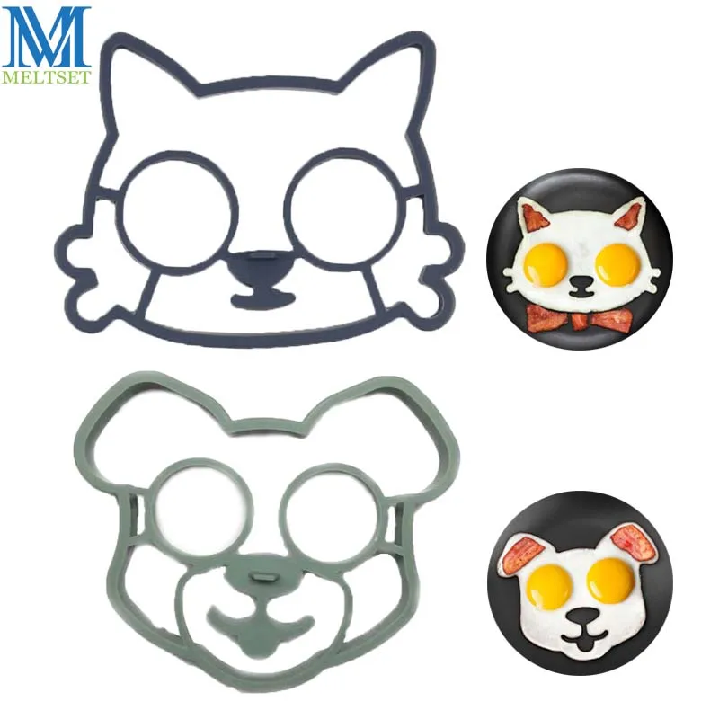 Meltset 2pcs/set Silicone Dog Cat Face Shape Egg Mold Non stick Pancake