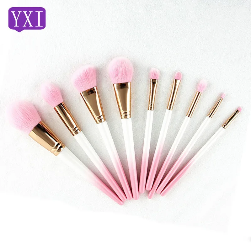 

2018 New 9Pcs Pink Makeup Brushes Powder Blush Eyeshadow Eyebrow Blending Lip Brush Gradient Color Makeup Brush Set