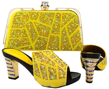 

fashion yellow african shoes match handbag set with rhinestone design women pumps set for dress BCH-19,heel 9CM