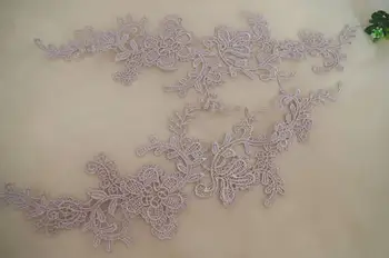 

light gray lace applique by pairs, grey guipure lace applique, venise lace applique, bridal lace applique with flowers, 10pair