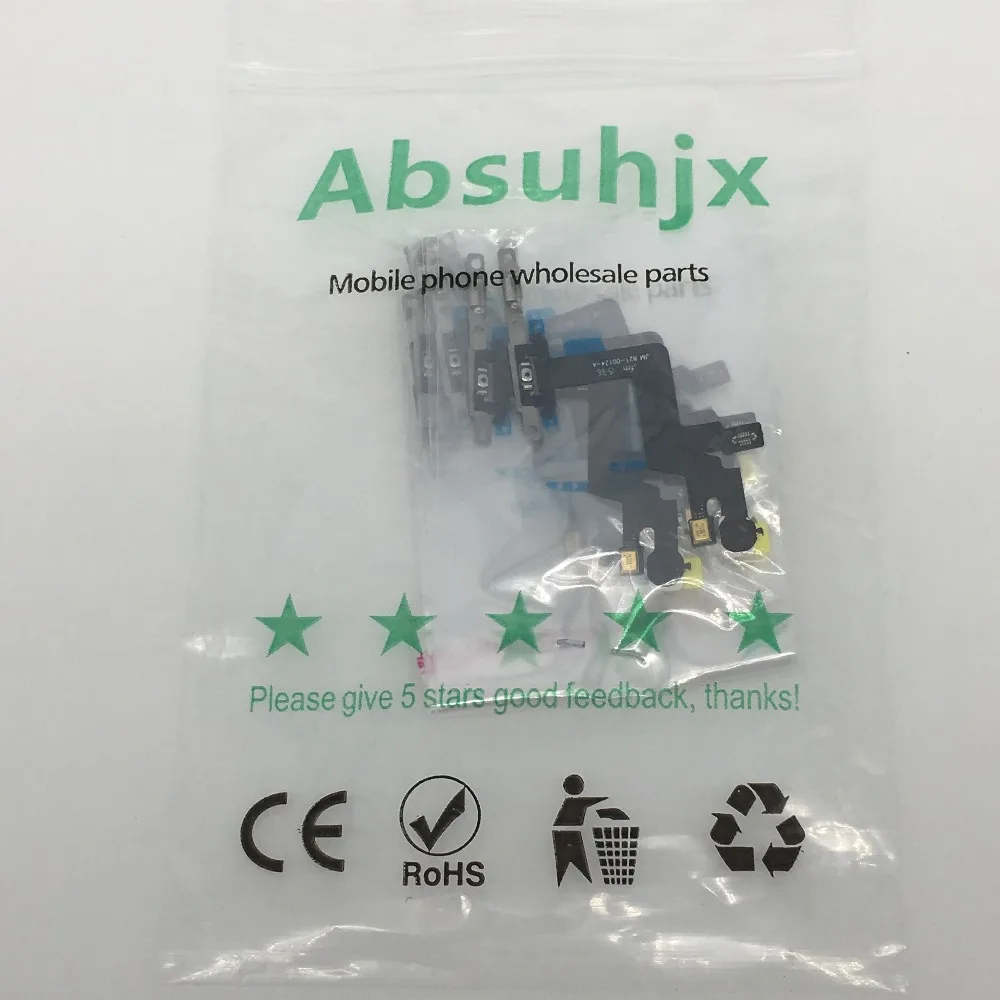 Absuhjx 5 шт. Мощность Переключатель Вкл/Выкл кнопка Flex кабель для передачи данных для iPhone 6 6S Plus 5,5 ''6 P 6splus флэш-светильник для волос с металлическим кронштейном Запчасти