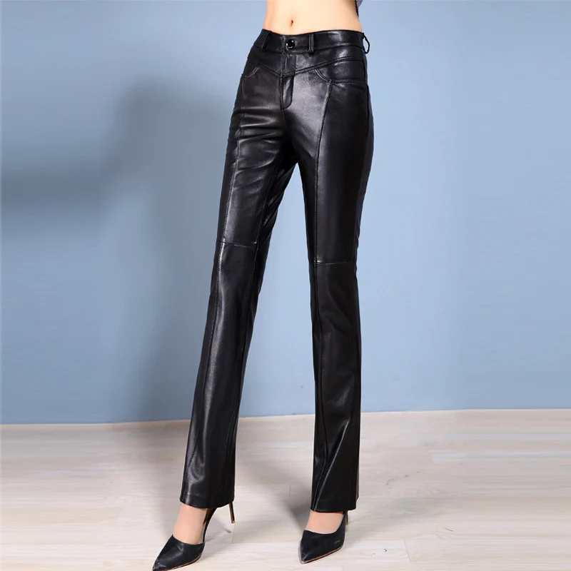 New arrival Women's flare suit pants Haining Genuine leather pants ...