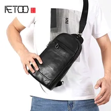 AETOO Men's chest bag leather bag top layer leather shoulder Messenger bag handmade original leisure bag