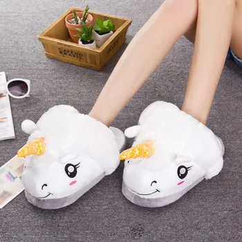 

Animals Stuffed Plush Soft Unicorn Horse Creative Children's Lovely Indoor Slippers Shoes Flip Flop Warm Family Anime Plush Doll