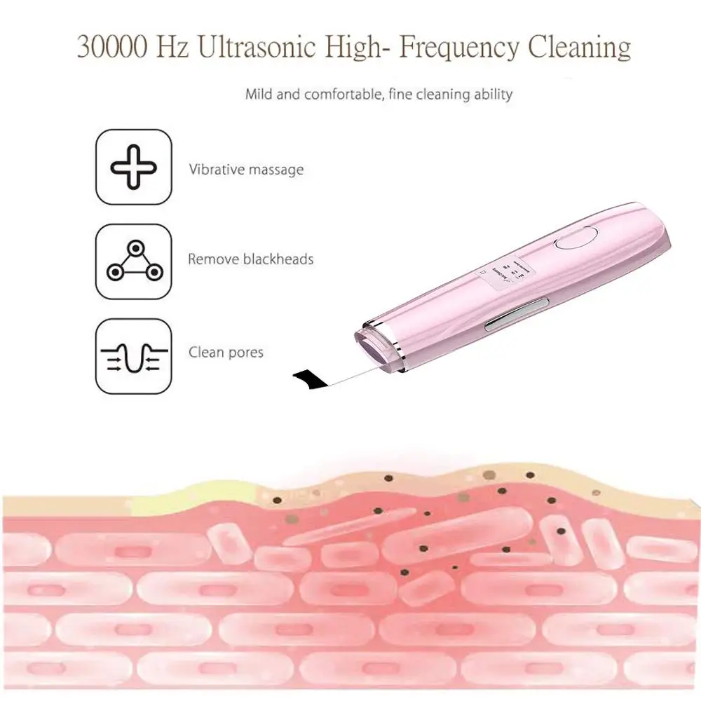 Rechargeable Ultrasonic Face Skin Scrubber Facial Cleaner Peeling Vibration Blackhead Removal Exfoliating Pore Cleaner Tools