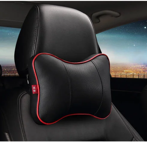 

2018 New Brand 2PCS 3D Artificial Leather Car Neck Pillows Comfortable Universal Headrest Fit For Most Cars Fills Fiber