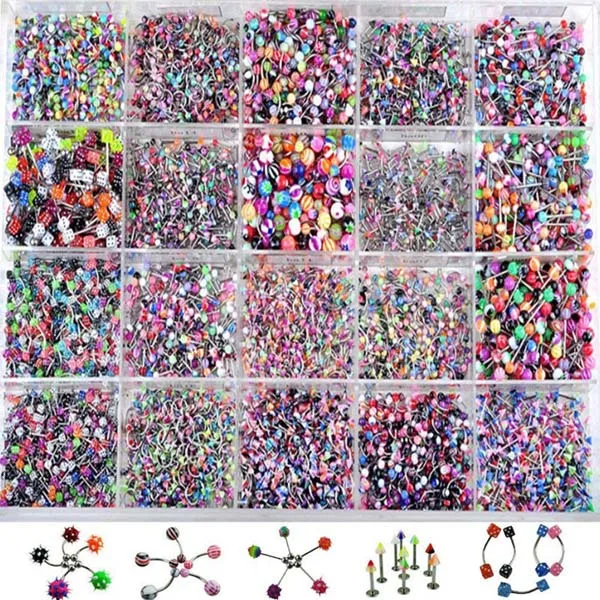 

110pcs Colorful Mix Acrylic Stainless Steel Eyebrow Belly Lip Tongue Bar Rings Nose Hoop Ring Body Piercing Jewelry Wholesale
