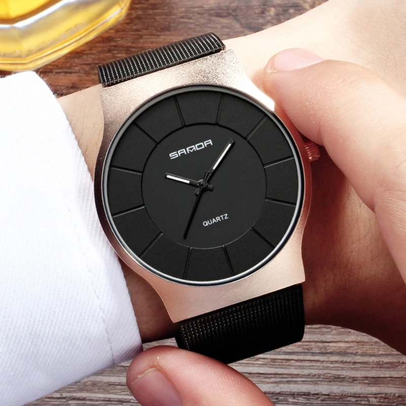 

SANDA P209 Men's Simple Watches Fashion Casual Ultra Thin Wristwatches Waterproof Rose Gold Black male Clock Relogio Masculino