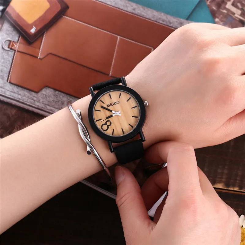MEIBO моделирование кварцевые Деревянные Часы повседневные деревянные цветные кожаные часы