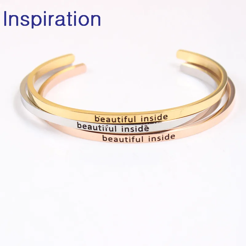 

Good Quality Stainless Steel Bangle Engraved beautiful inside Stainless Steel Open Cuff Bangle Mantra Bracelet Gold For Women