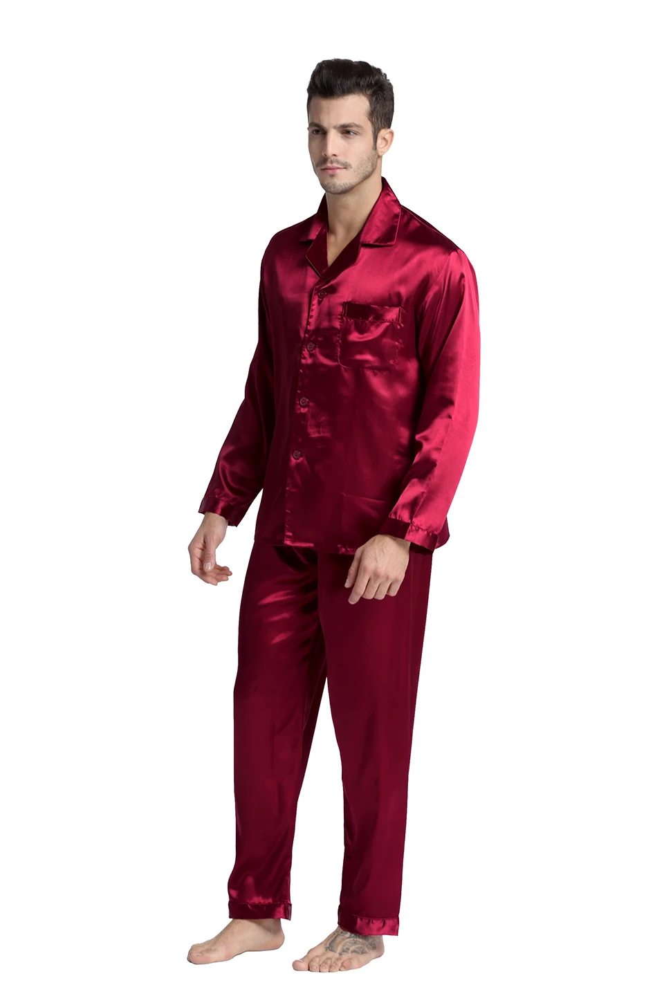 Tony&Candice Men's Stain Silk Pajama Set Men Pajamas Silk Sleepwear Men Sexy Modern Style Soft Cozy Satin Nightgown Men Summer Tony&Candice Men's Stain Silk Pajama Set Men Pajamas Silk Sleepwear Men Sexy Modern Style Soft Cozy Satin Nightgown Men Summer