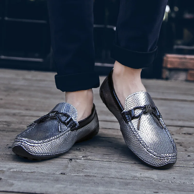 

Net red bean shoes male 2019 casual leather top layer leather lazy shoes fashion shoes driving shoes