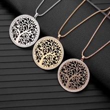 Tree Of Life Pendant Necklace for Women Statement Jewelry Crystal Round Gold Long collares largos de moda 2019