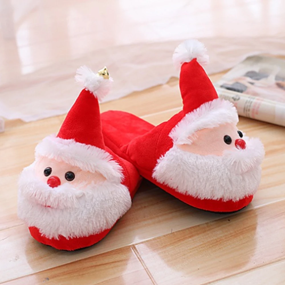 Рождественские тапочки; Рождественская обувь Санта-Клауса; теплые Нескользящие мягкие пушистые хлопковые тапочки для детей; для мальчиков и девочек