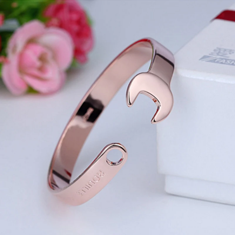 

CUTEECO Men's Punk Black Spanner Bangle Silver Stainless Steel Biker Wrench Bracelets&Bangles Femme Gifts Jewelry