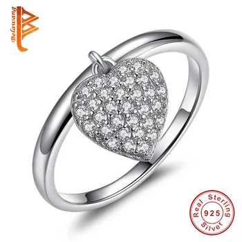 

New Fashion Luxury Jewelry Real 925 sterling Silver Crystal Rings Heart Female Wedding Finger Rings For Women Party Gift