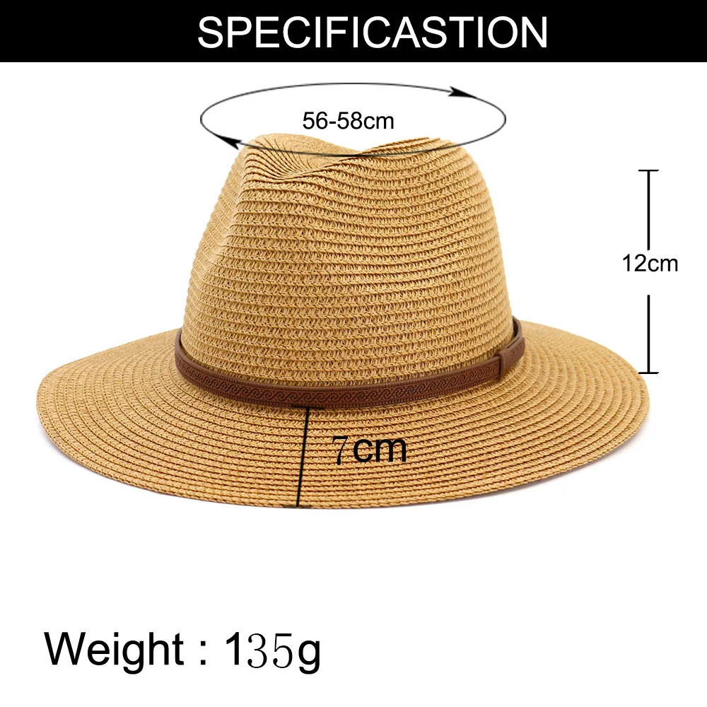 Sun Hat Man Women Panama Summer Straw Cowbay Casual Beach Wide Brim Outdoor Cap Accessory (5)